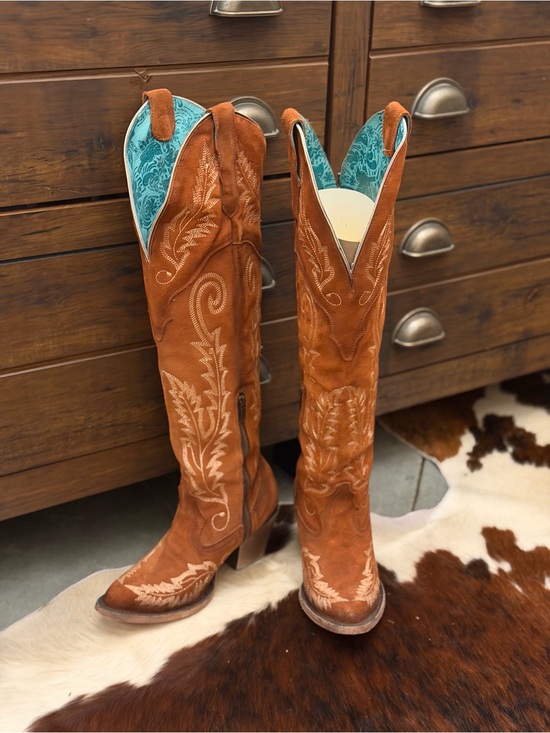 Corral Shoes - Corral Embroidered Knee High Brown Suede